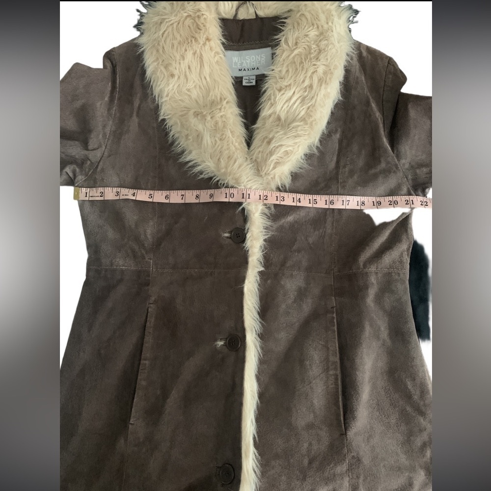 Wilsons Leather Maxima Penny Lane Brown Suede Coat with Faux Fur Trim - Picture 7 of 12